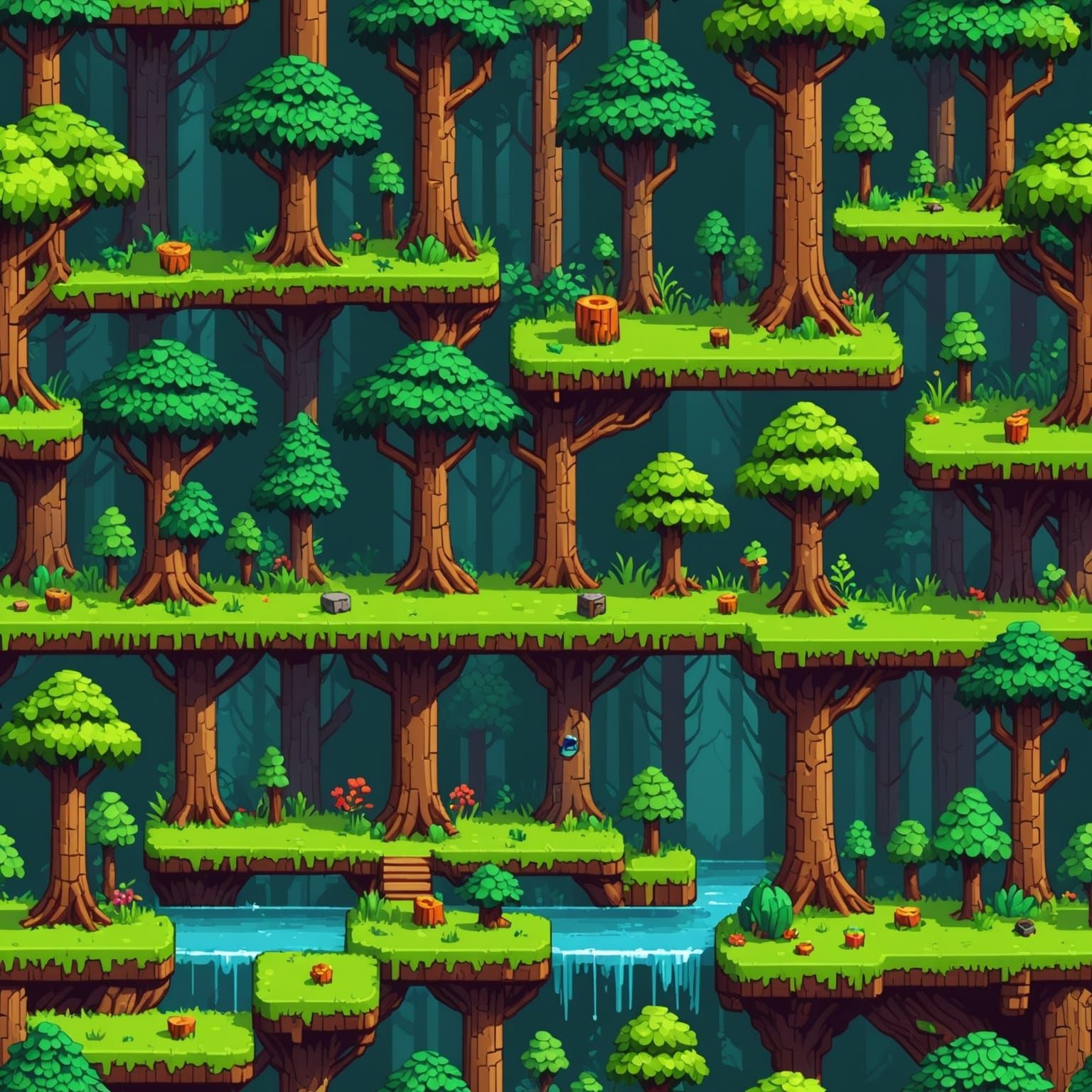 Futuristic Forest Pixel Art Tileset for 2D Platformers