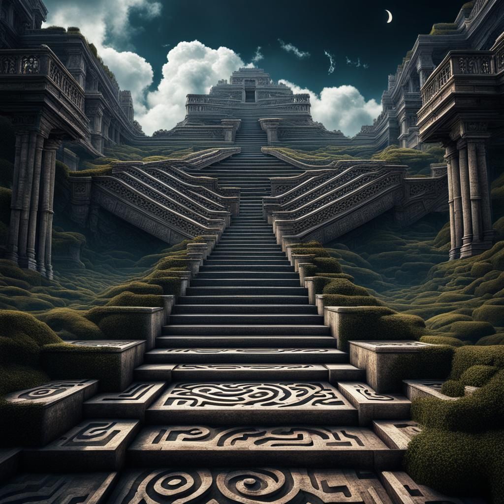 Surreal Infinite Staircase Oil Painting in 8k