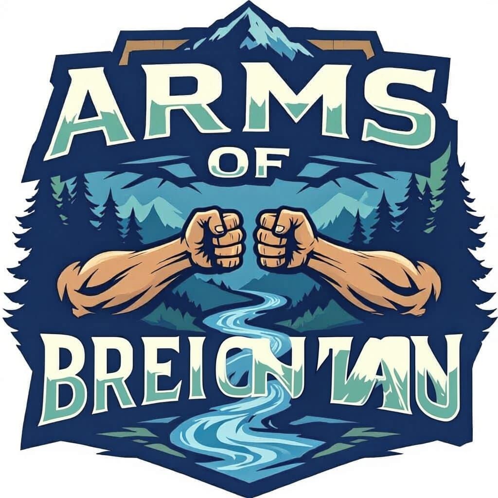Arms of Afon Team Logo Vector with River and Mountains