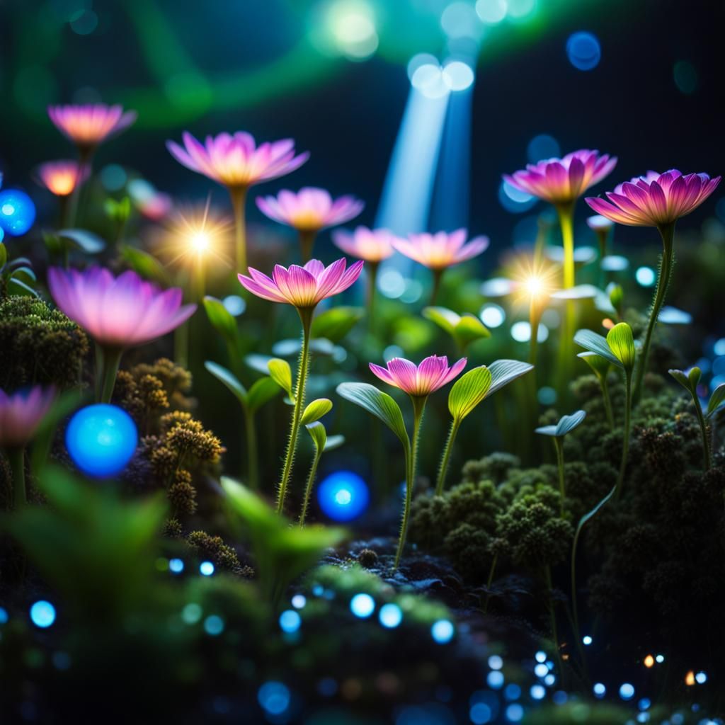 Enchanted Garden with Chibi Plants and Aurora