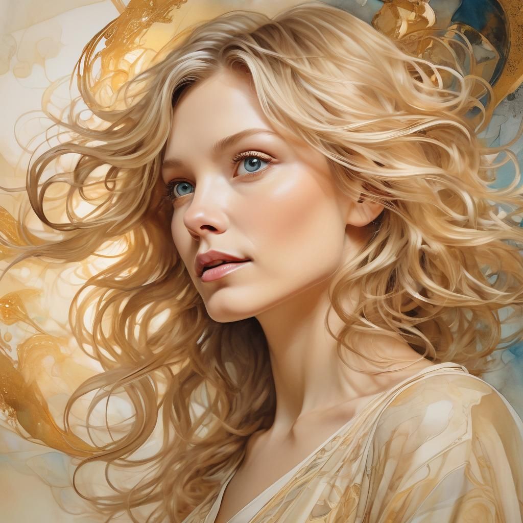 Ethereal Portrait of Woman in Art Nouveau Style