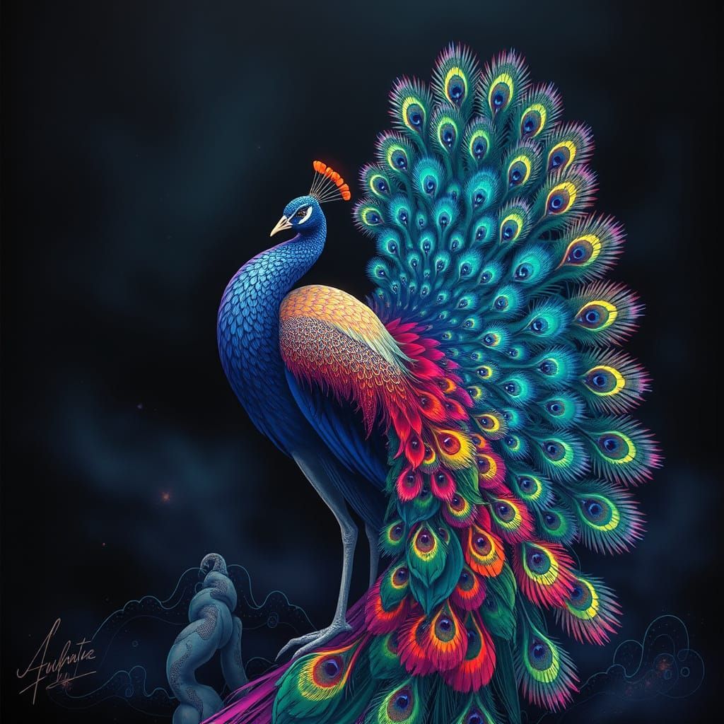 Mystical Peacock Radiates Vibrant Energy in Hyperrealistic 4...