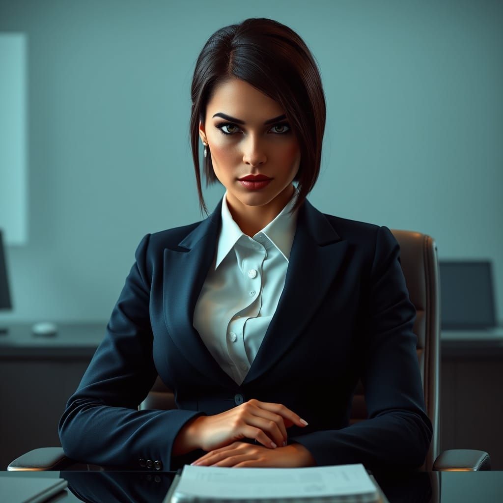 Confident Executive in Navy Blue Skirtsuit