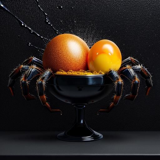 Surreal Tarantula Fried Egg Hybrid in Maximalist Style