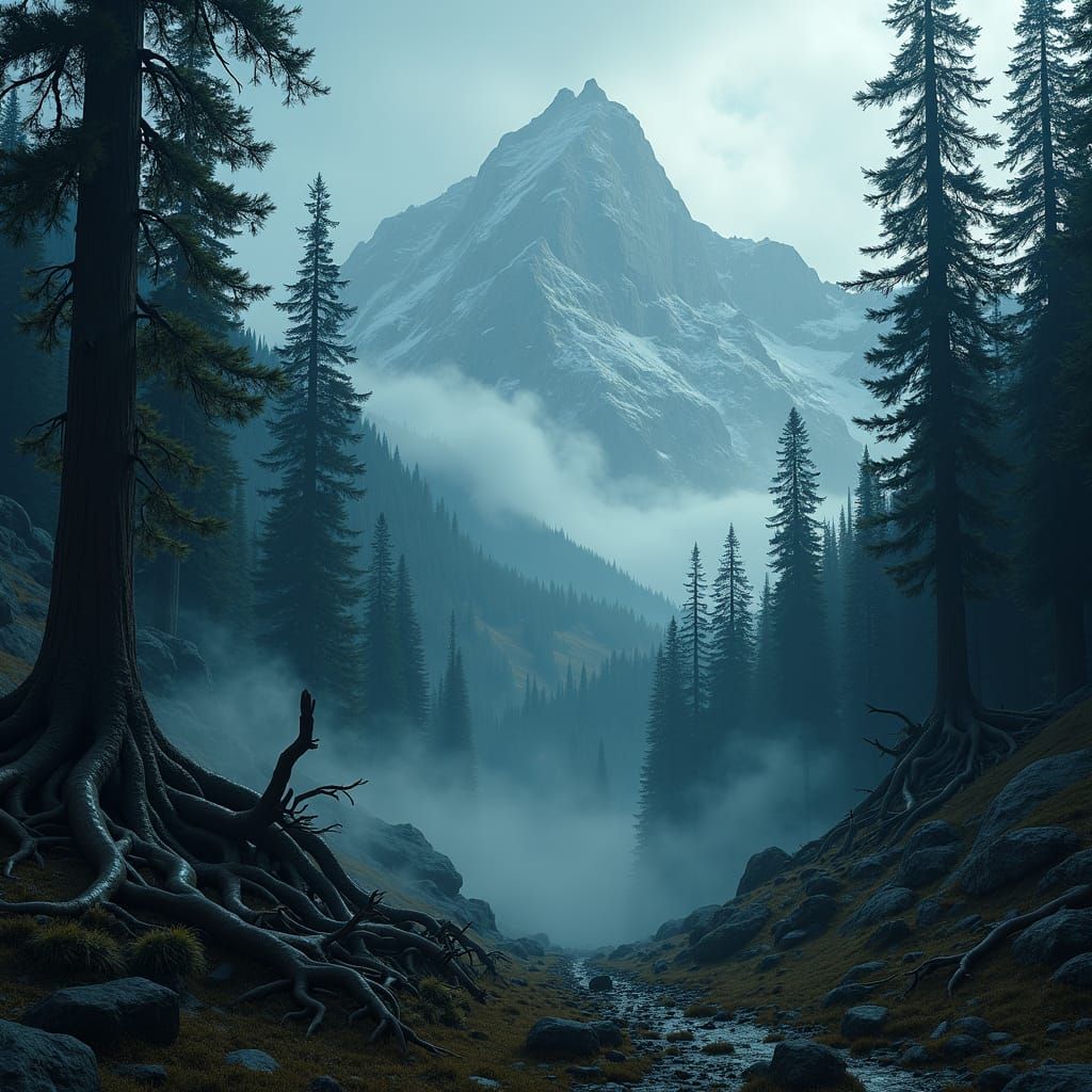 Mystical Rocky Mountain Forest in Digital Matte Painting Sty...