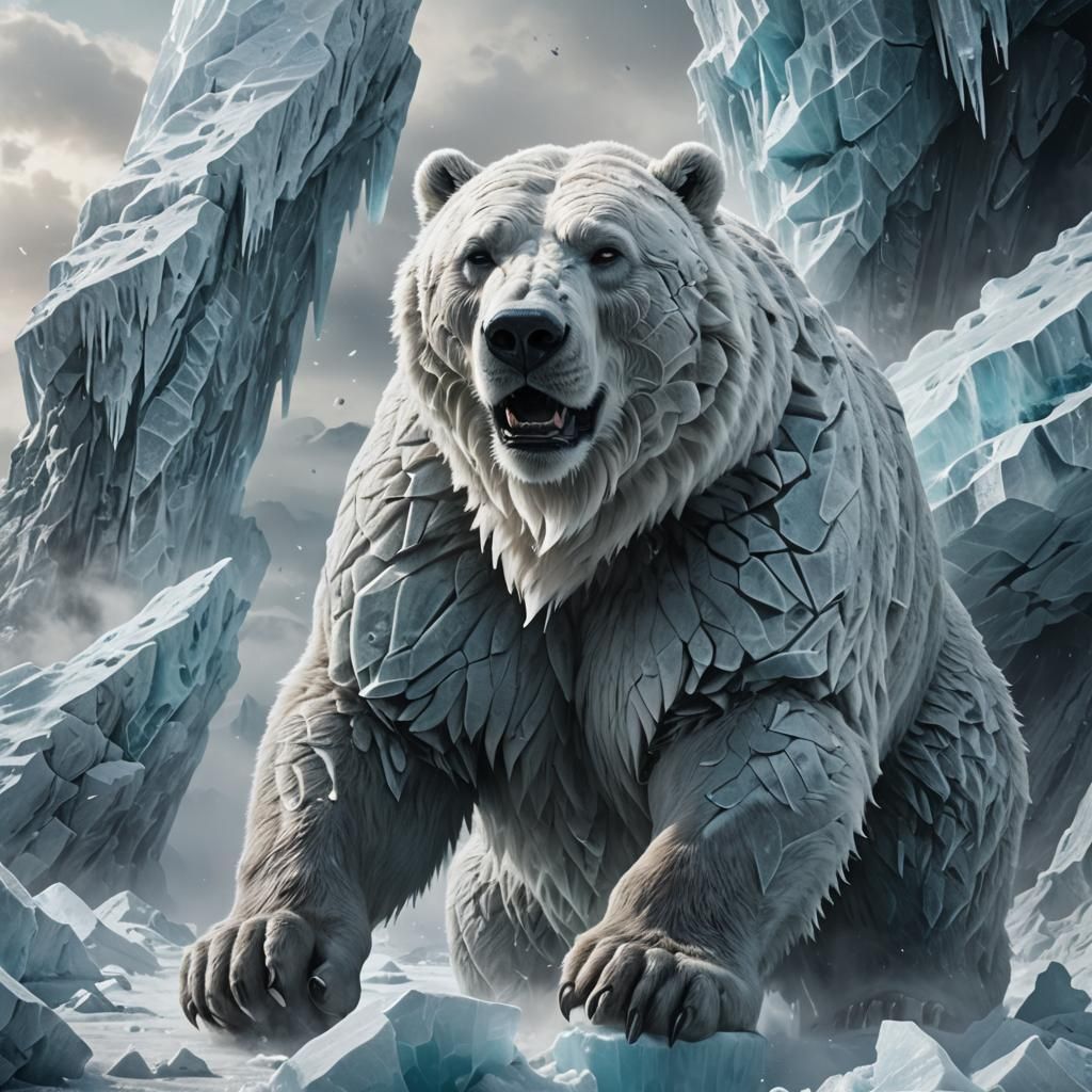 Colossal Mythical Ice Bear in a Digital Painting