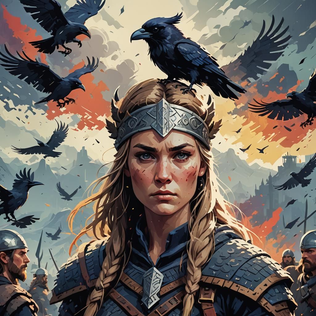 Pixelated Viking Heroine in Retro Scandinavian Game