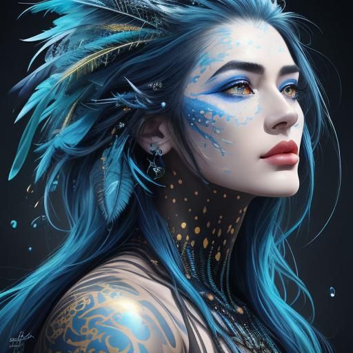 Dragon Woman Portrait in Abstract Expressionism Style