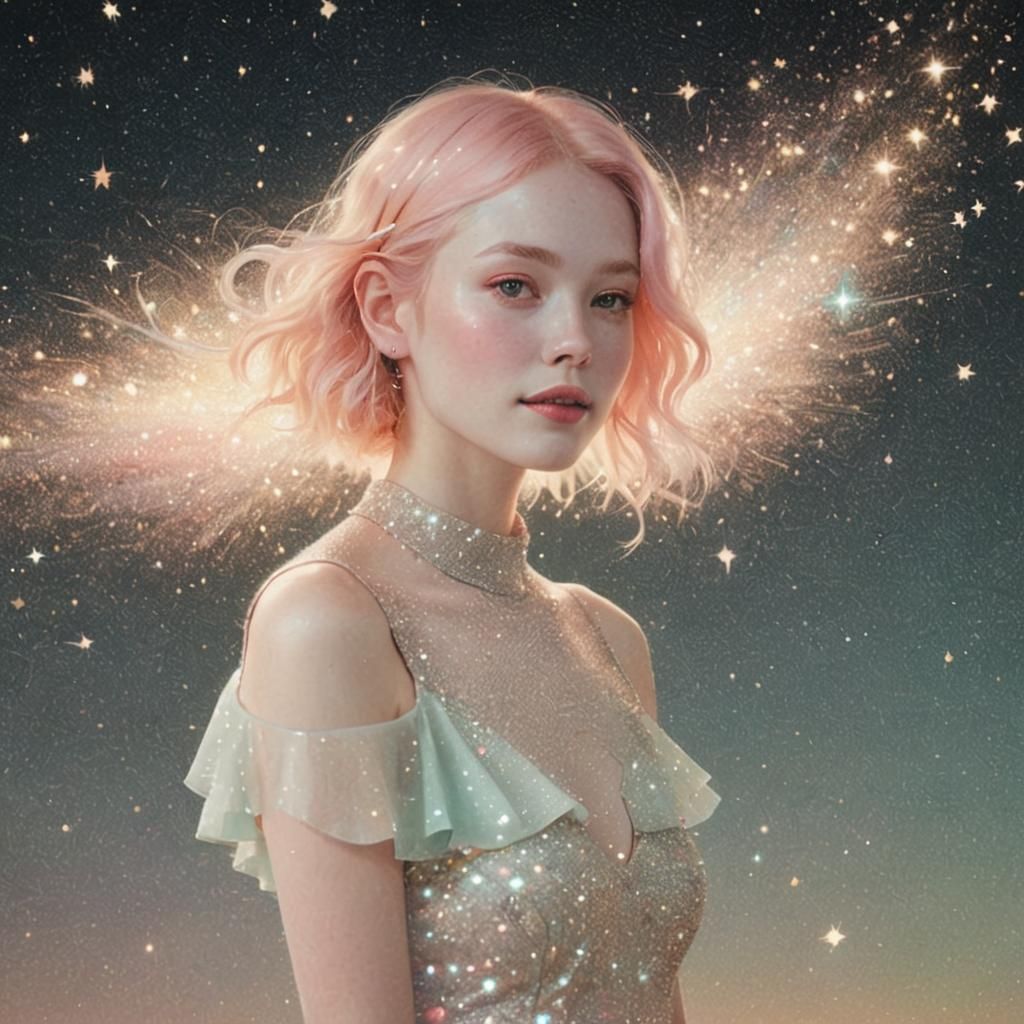 Sparkling Woman Portrait with Twinkling Stars