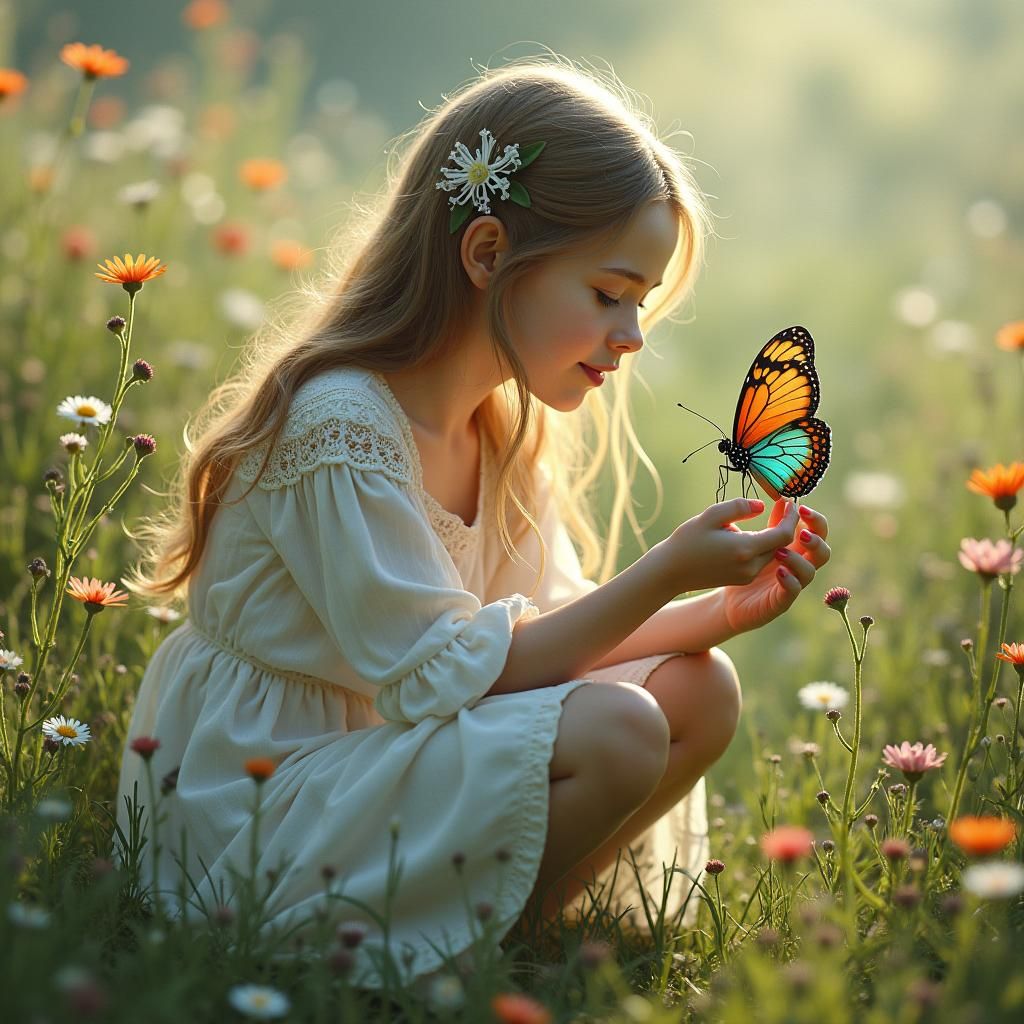 Enchanted Discovery: Girl and Butterfly in Fantasy Art