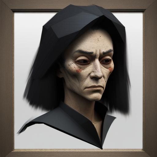 Low-Poly Portrait with Mismatched Eyes in Digital Art