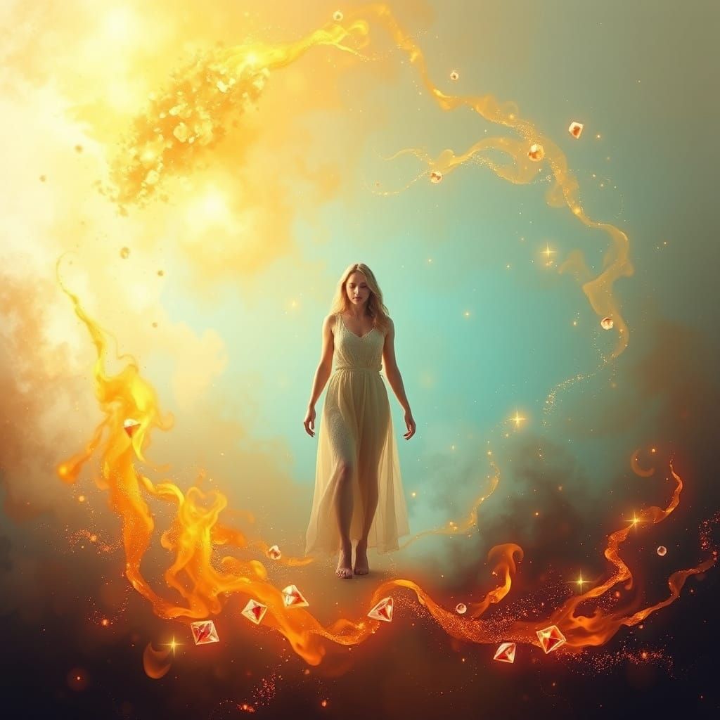 Surreal Alchemical Dance in Shimmering Flames