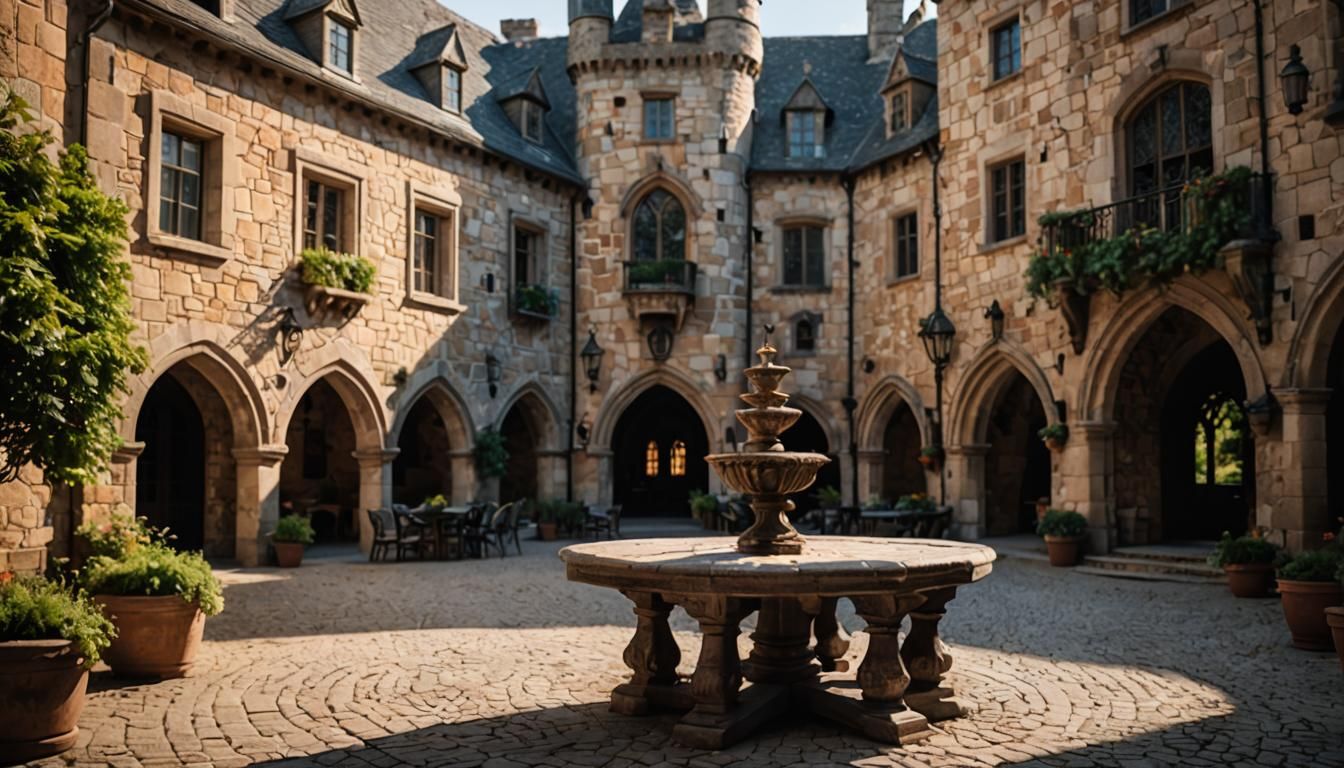 Sunlit Castle Courtyard in Sharp Focus
