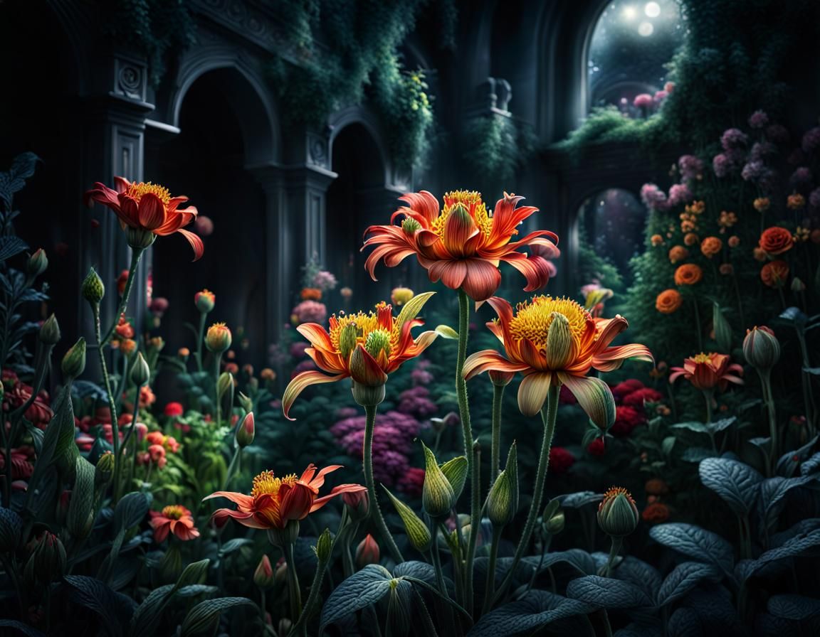 Hyperrealistic Secret Flower Garden in Digital Matte Paintin...