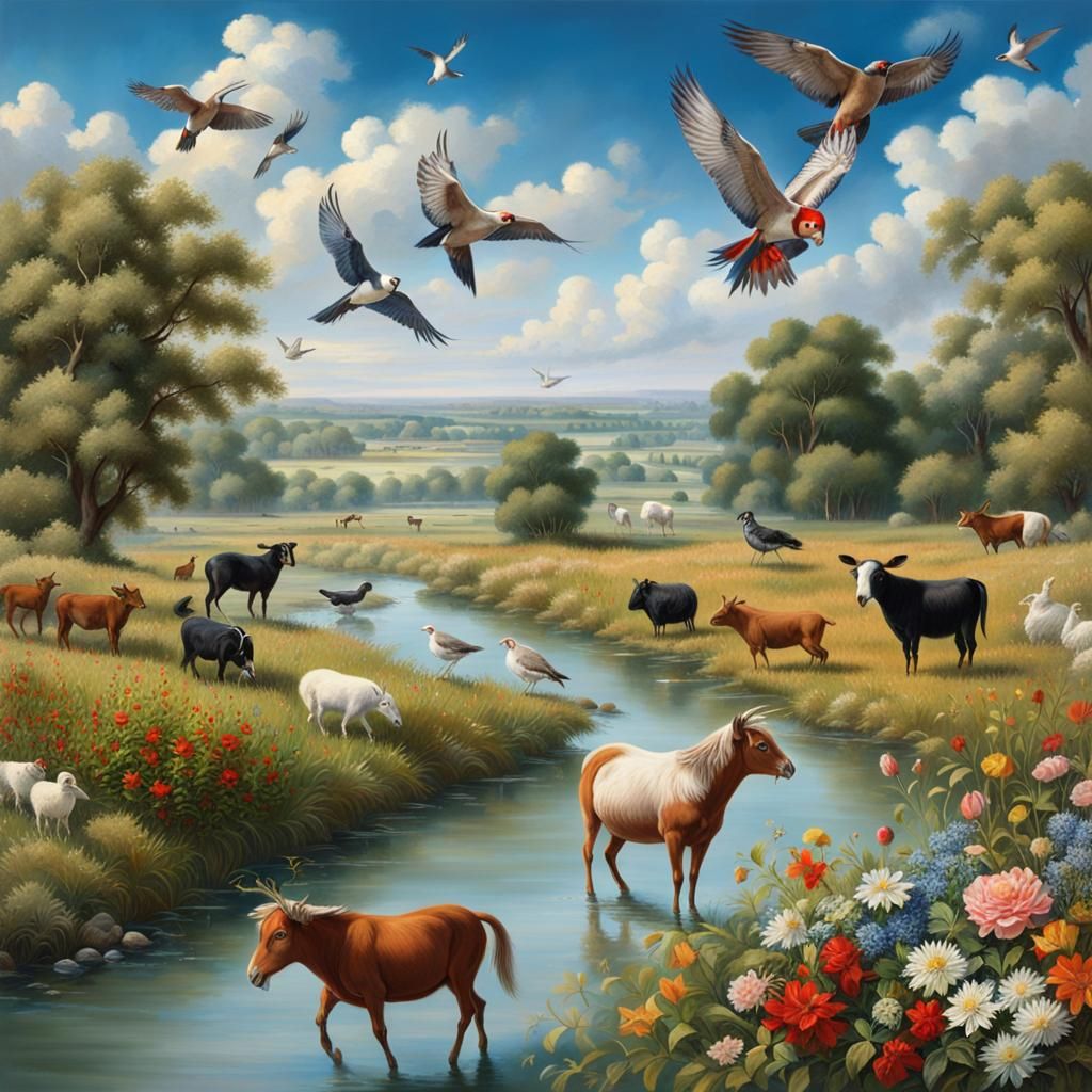 Animals Celebrate the Holidays in a Flowery Landscape