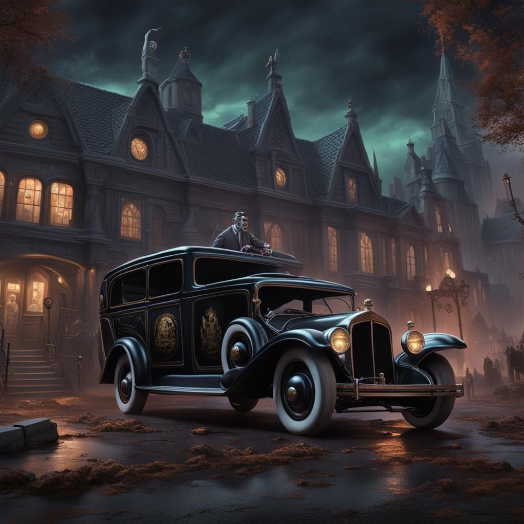Herman Munster and Hearse: Detailed Matte Painting