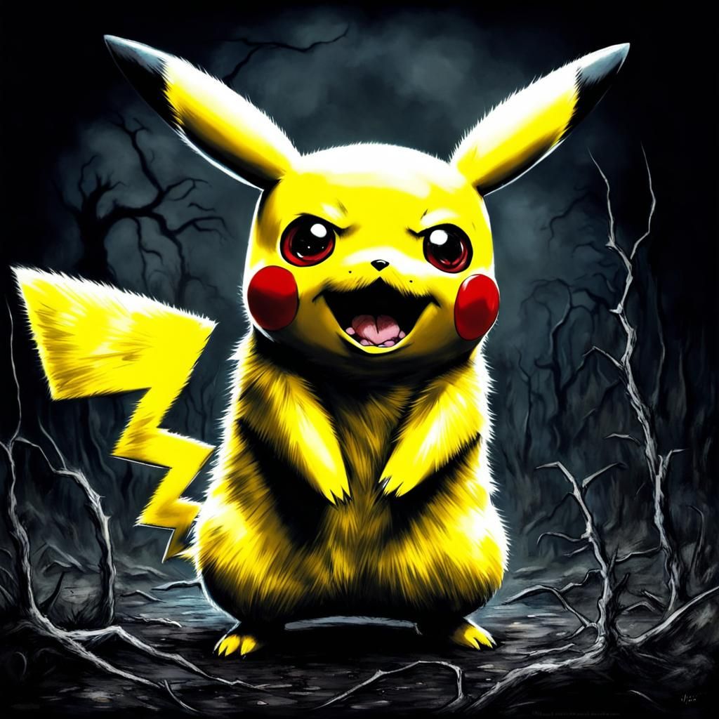 Horror Pikachu in Tim Burton Style