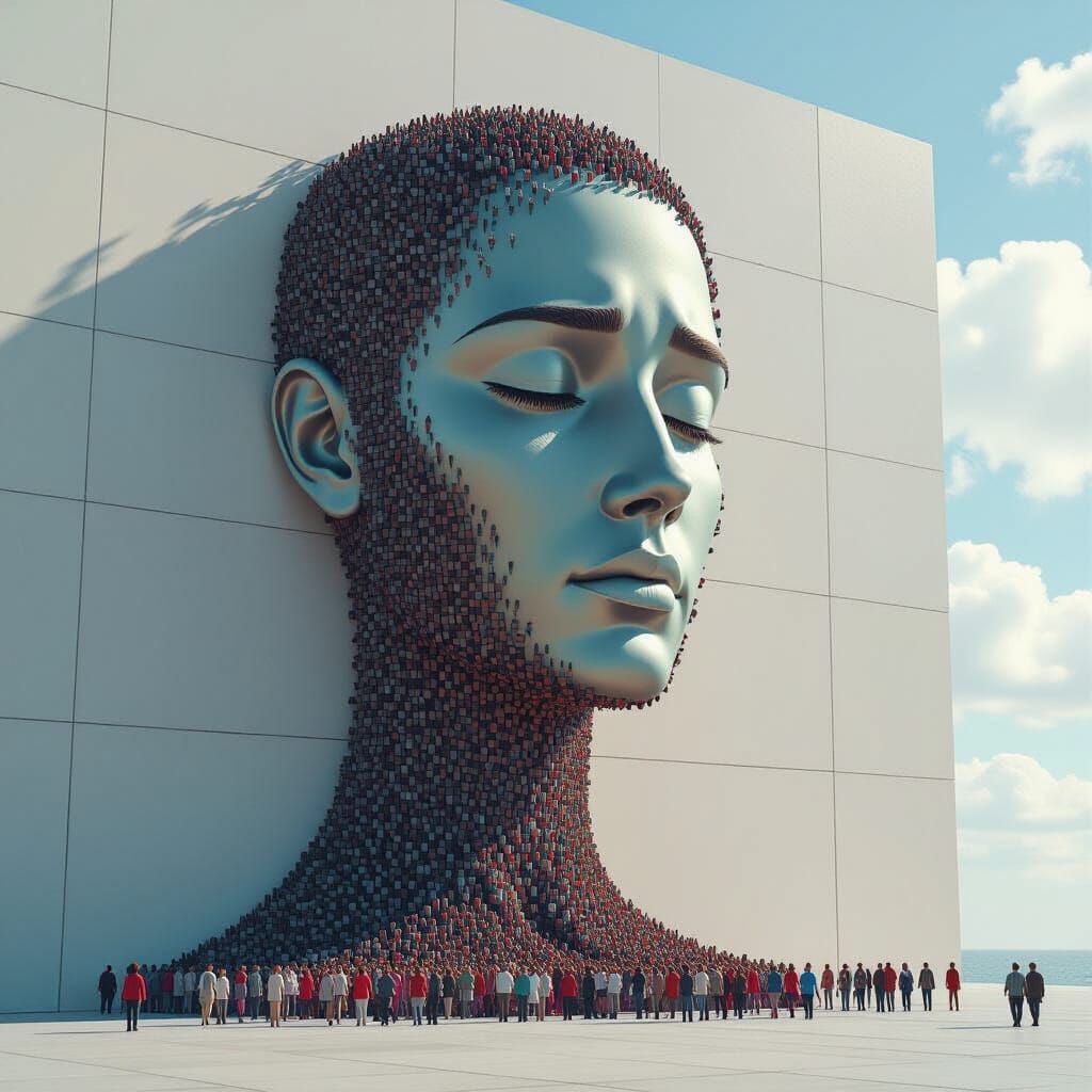 Colossal Human Sculpture Assembled from Tiny Figures