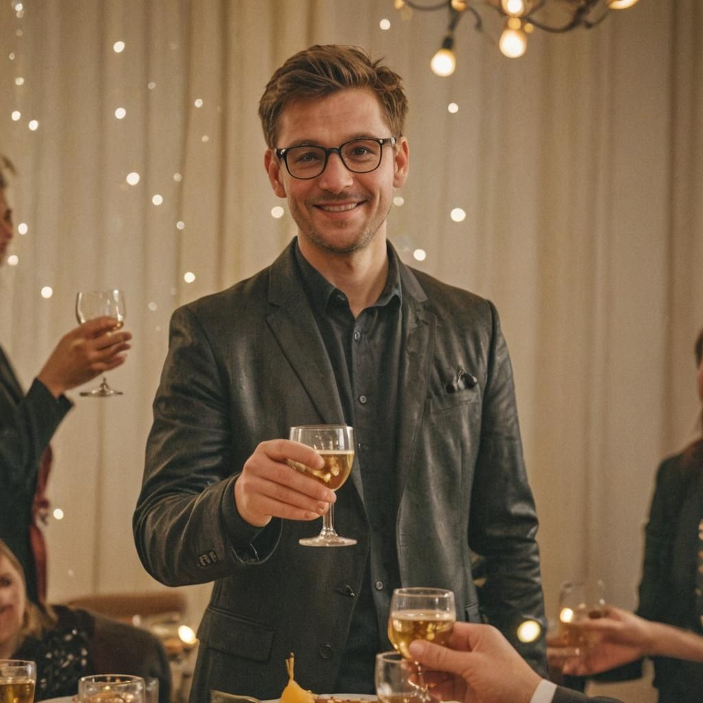 Man Toasting in Fashionable Film Photography Style