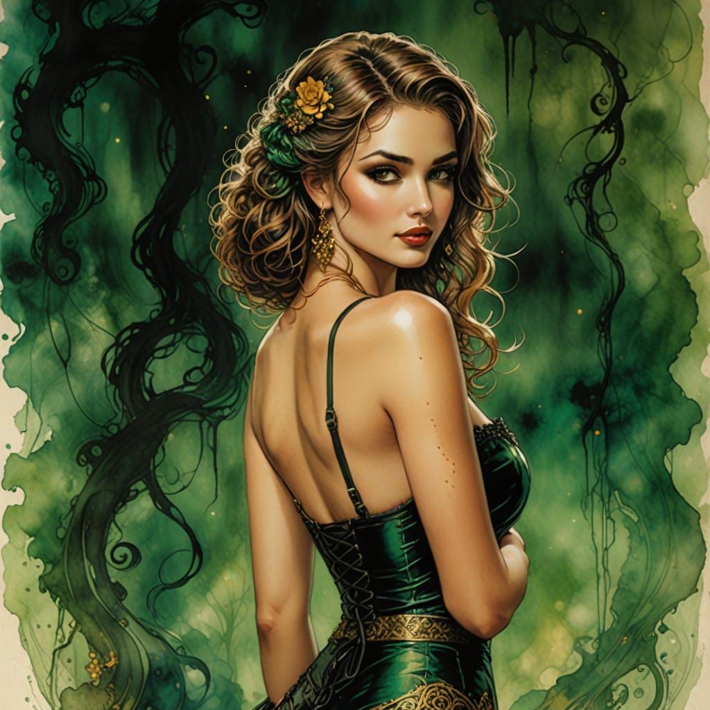 Sensual Southern Belle in Lavish Green and Gold
