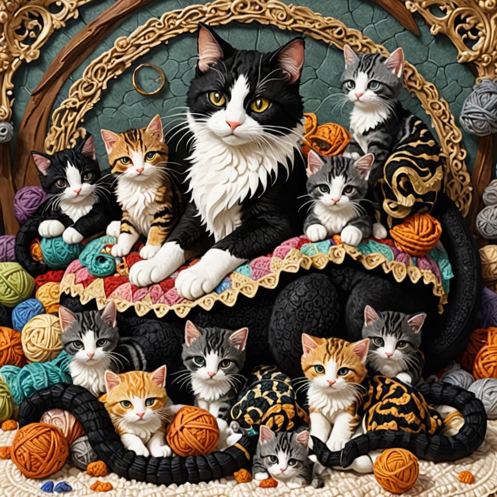 Holographic Dragon-Cat with Sleeping Dragon-Kittens