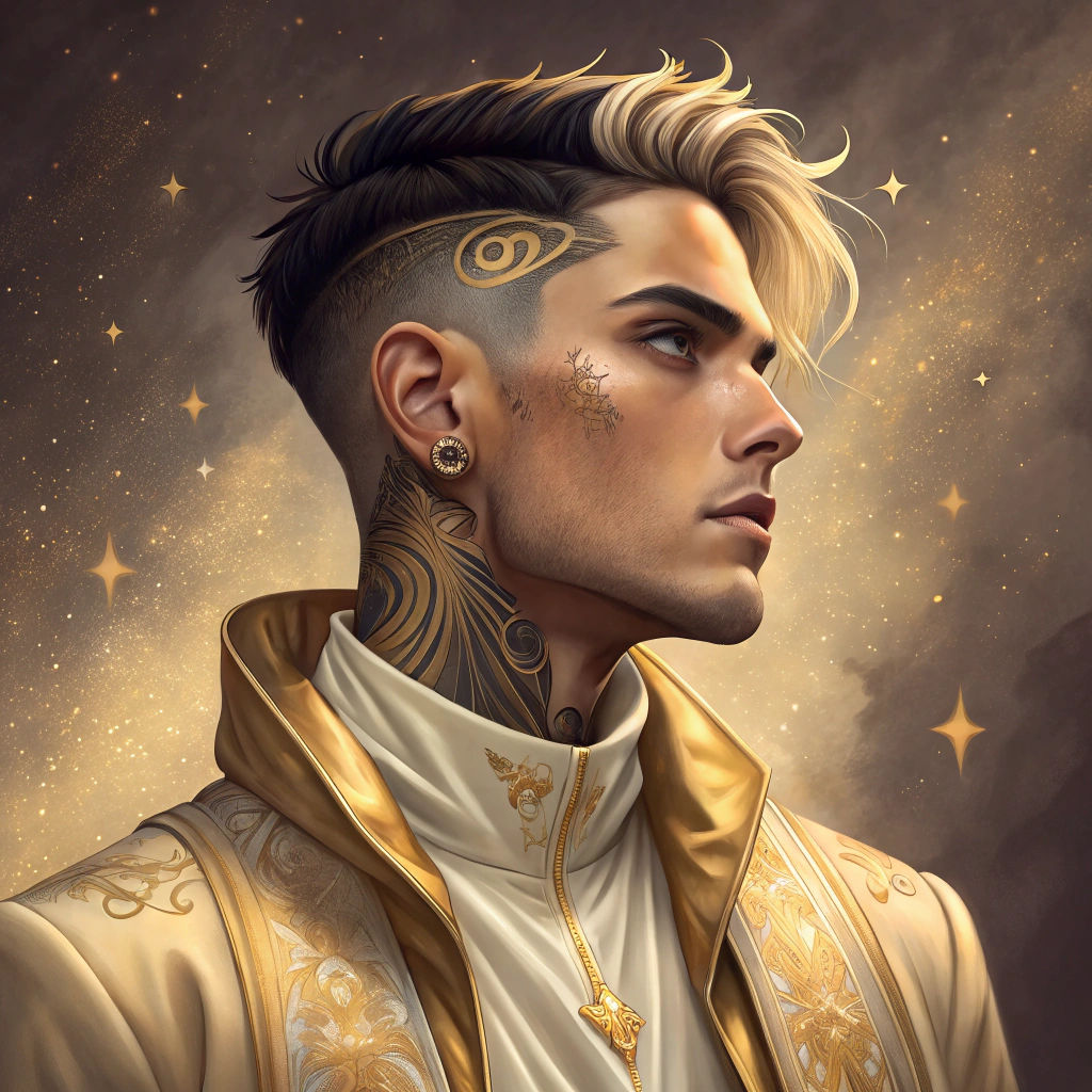 Ombré Painted Man with Celestial Tattoos