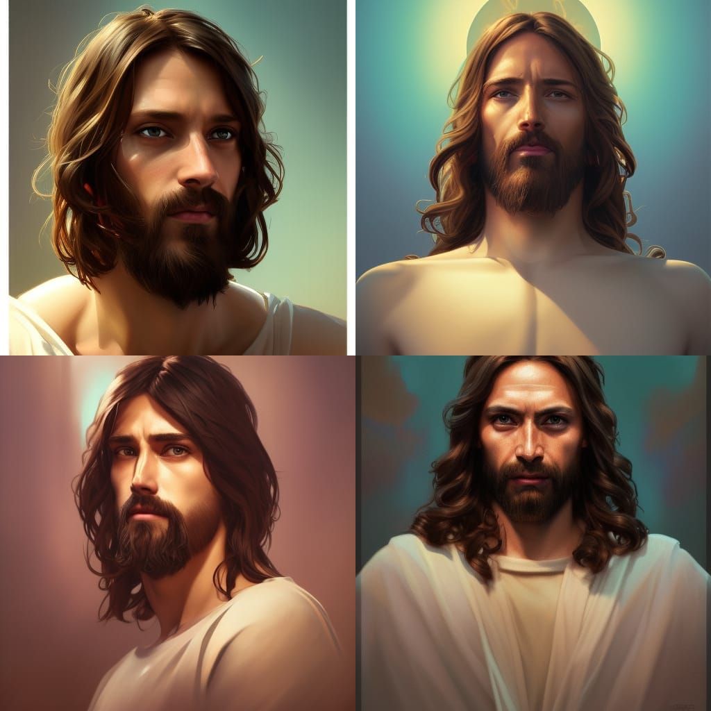Hyperdetailed Portrait of Jesus Christ in Art Nouveau Style