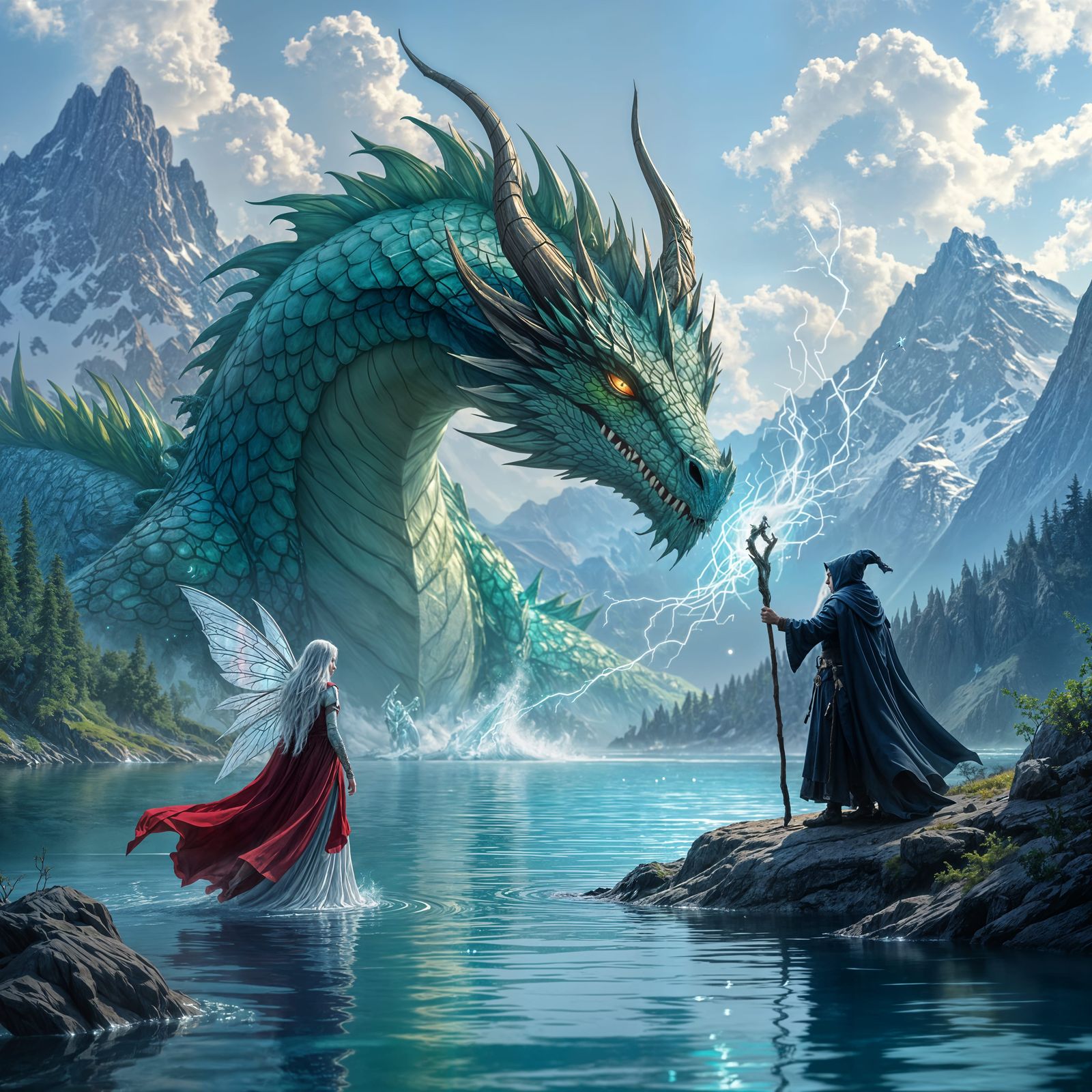 Mythical Creature Emerges From Mountain Lake With Fairy And ...