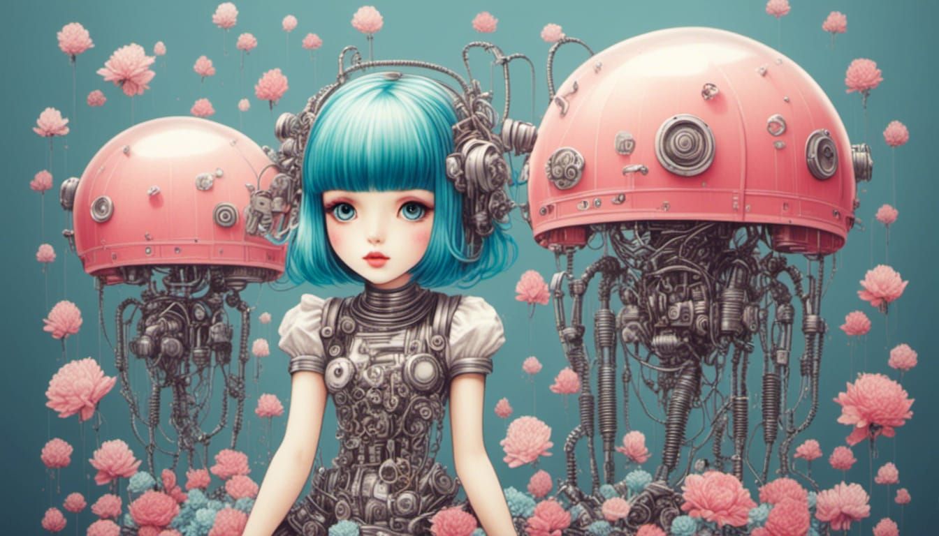 Jellyfish Girl Graphic in Biopunk Cyberpunk Style