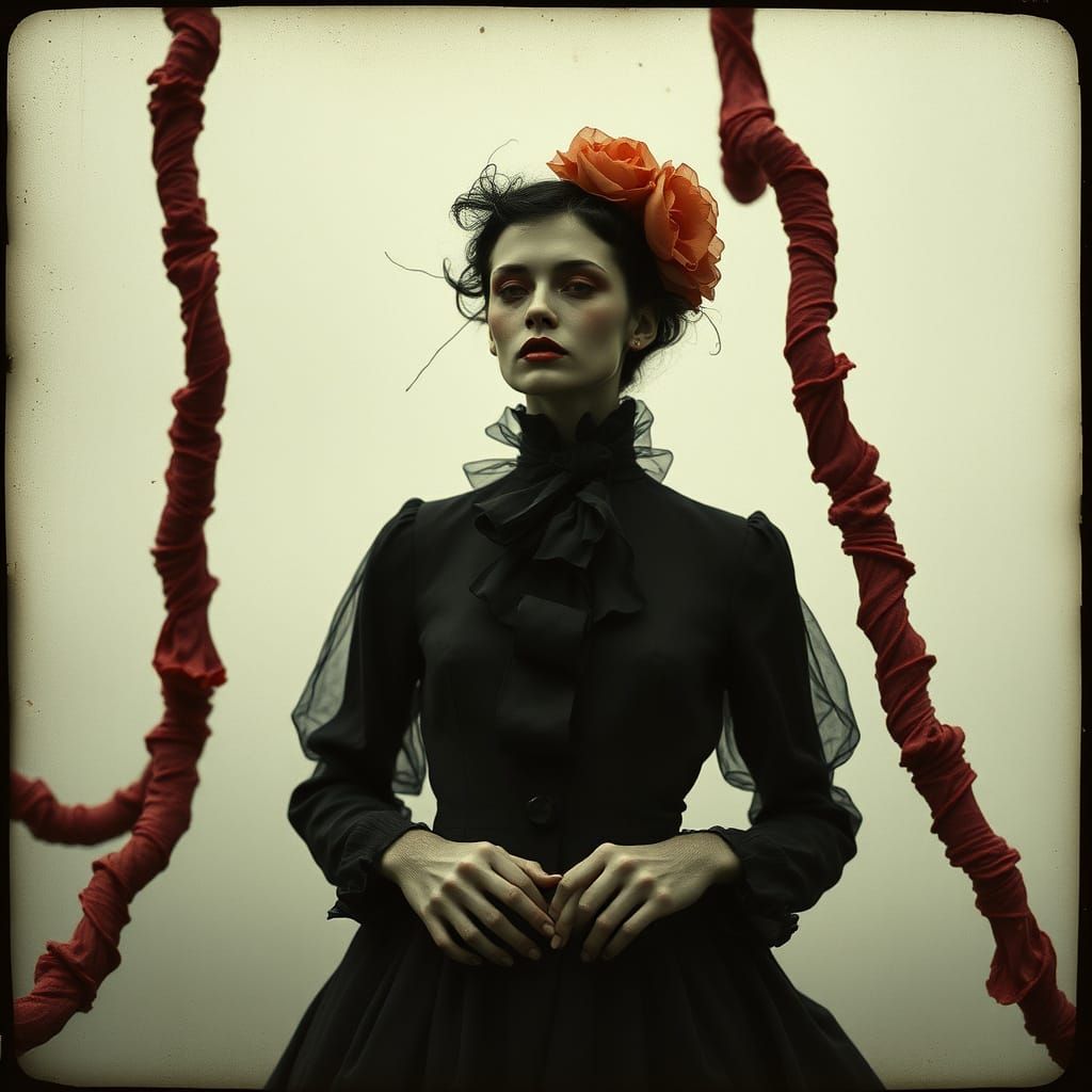 Eerie Haute Couture Fashion Editorial in Photogravure Style