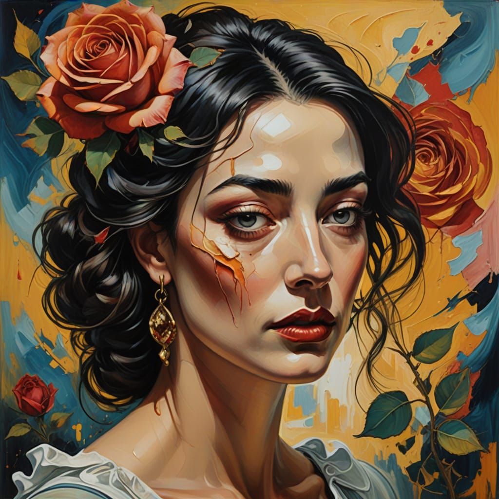 Surreal Rose Portrait in Oil Painting Style
