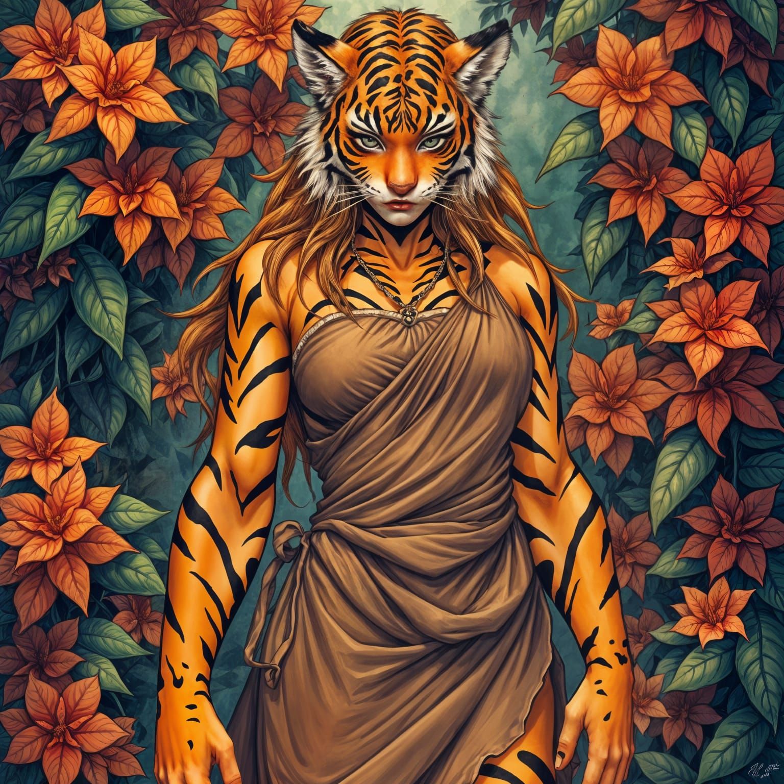 Woman with Tiger Fur and Markings