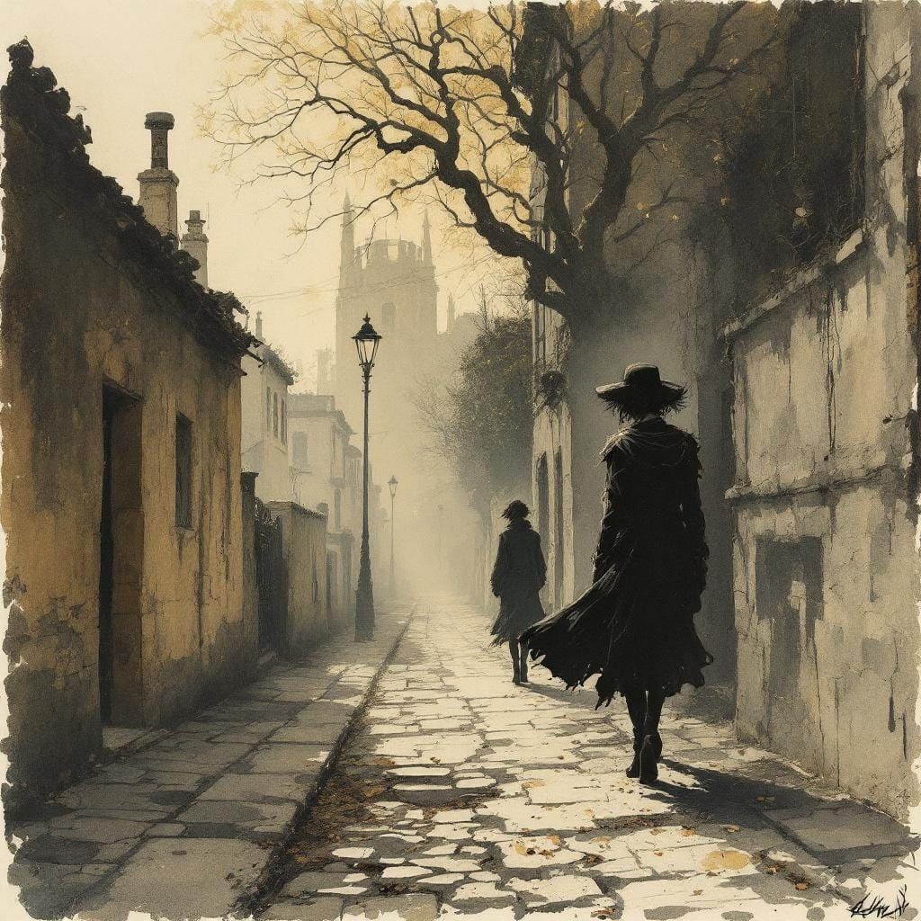 Mystical Figure in Watercolor Illustration, Rackham and Schi...