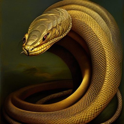 Horrific Poisonous Snake Portrait in Oil on Canvas
