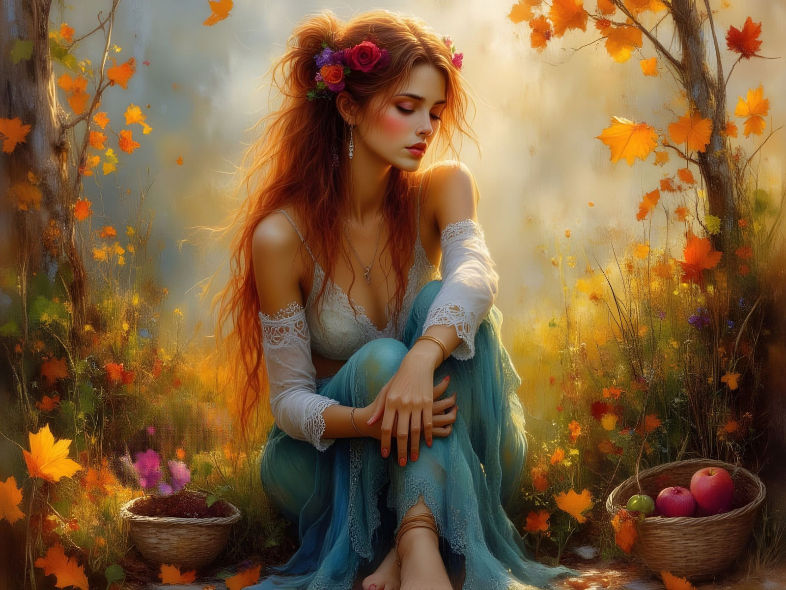 Norse Sun Goddess in Autumn Dreamscape