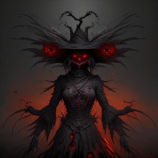 Eerie Scarecrow with Exploding Crows, Digital Art