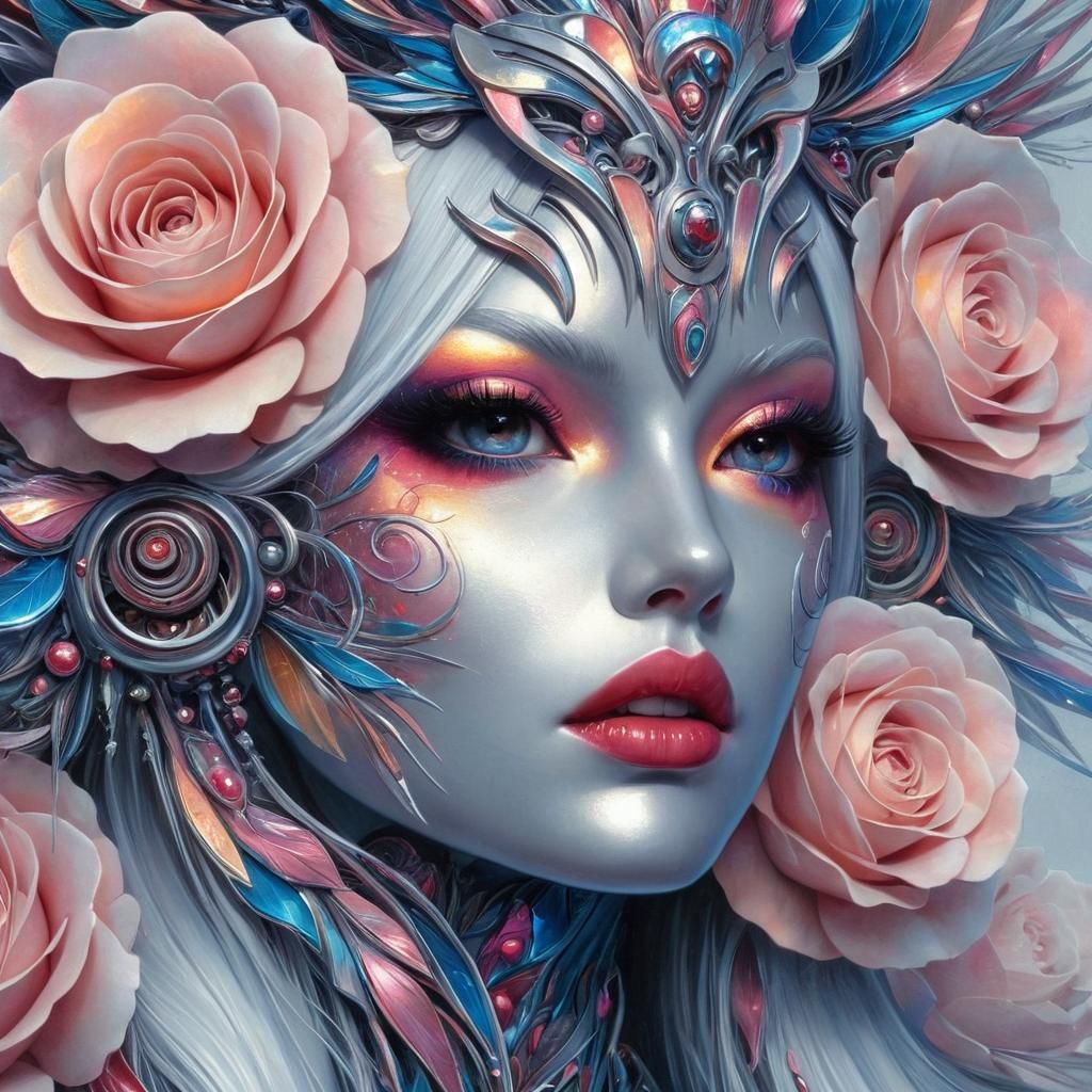 Made-up, flowered girl