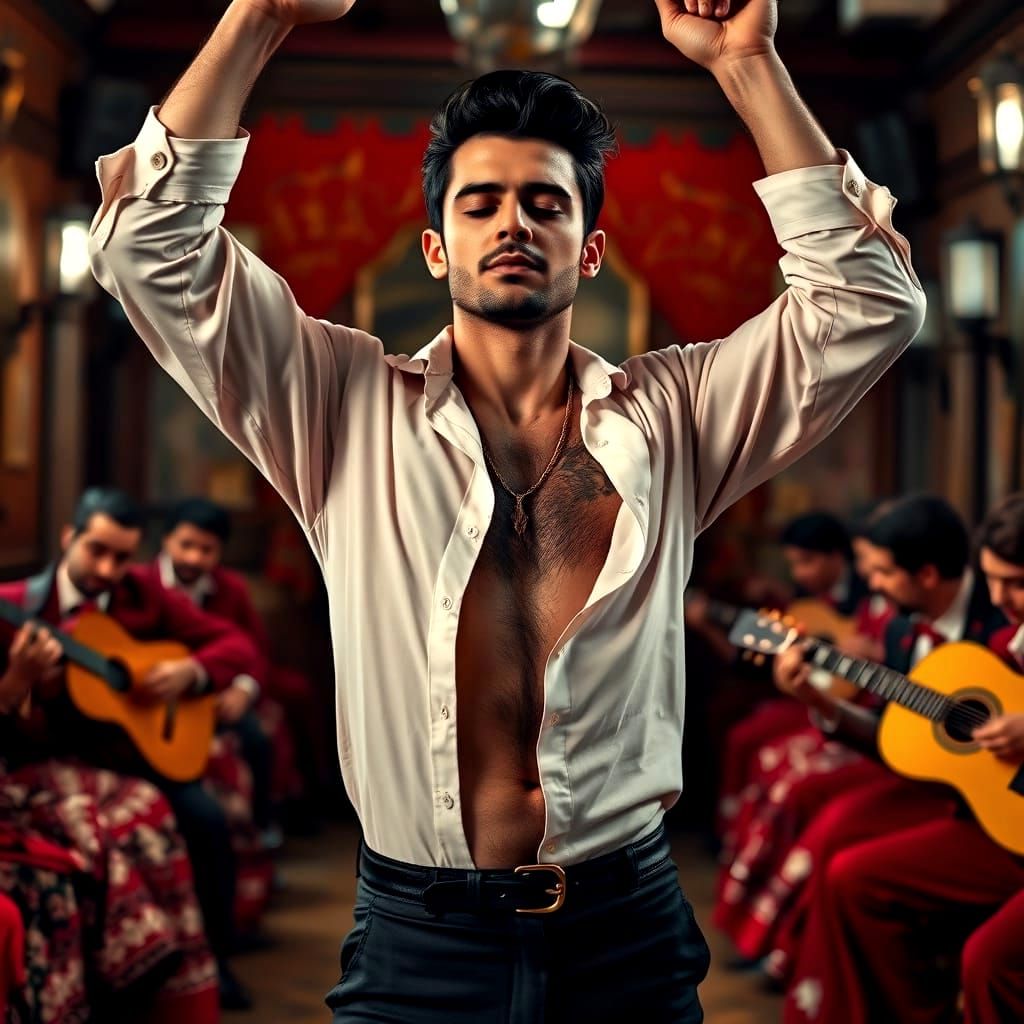 Flamenco Dancer in Spanish Taberna, Hyperrealistic HDR