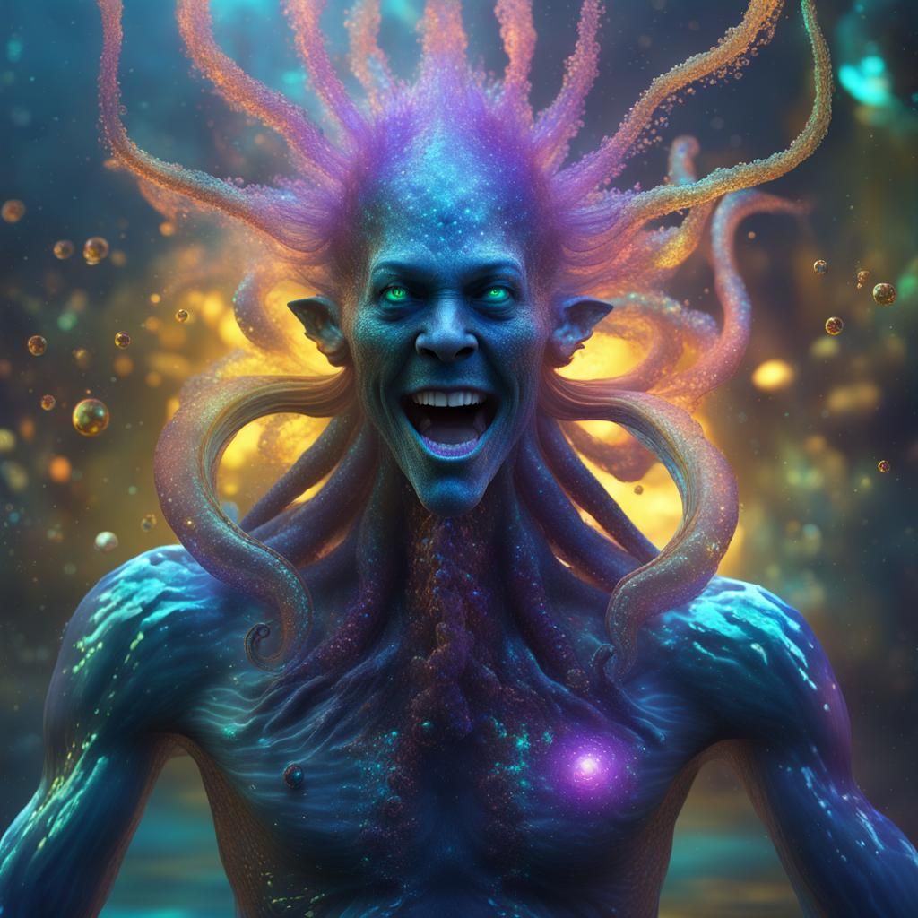 Bioluminescent Kraken Hybrid in a Dichroic Explosion