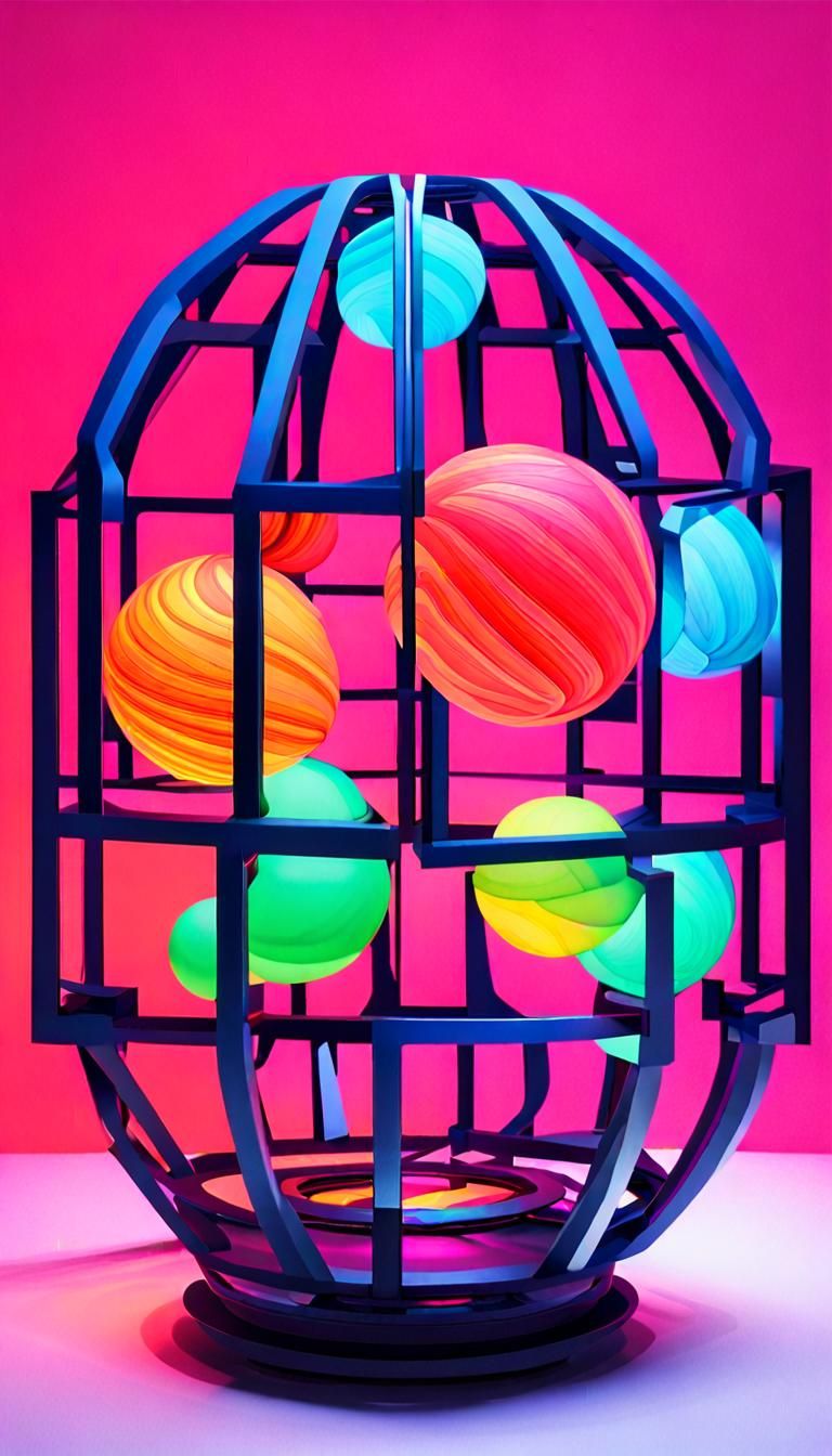 Abstract Op-Art Spherical Cage with Neon Colors