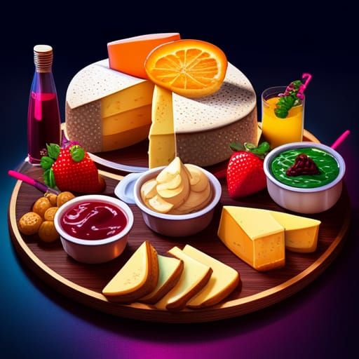 Magnificent Cheese Platter in Synthwave Neon Style
