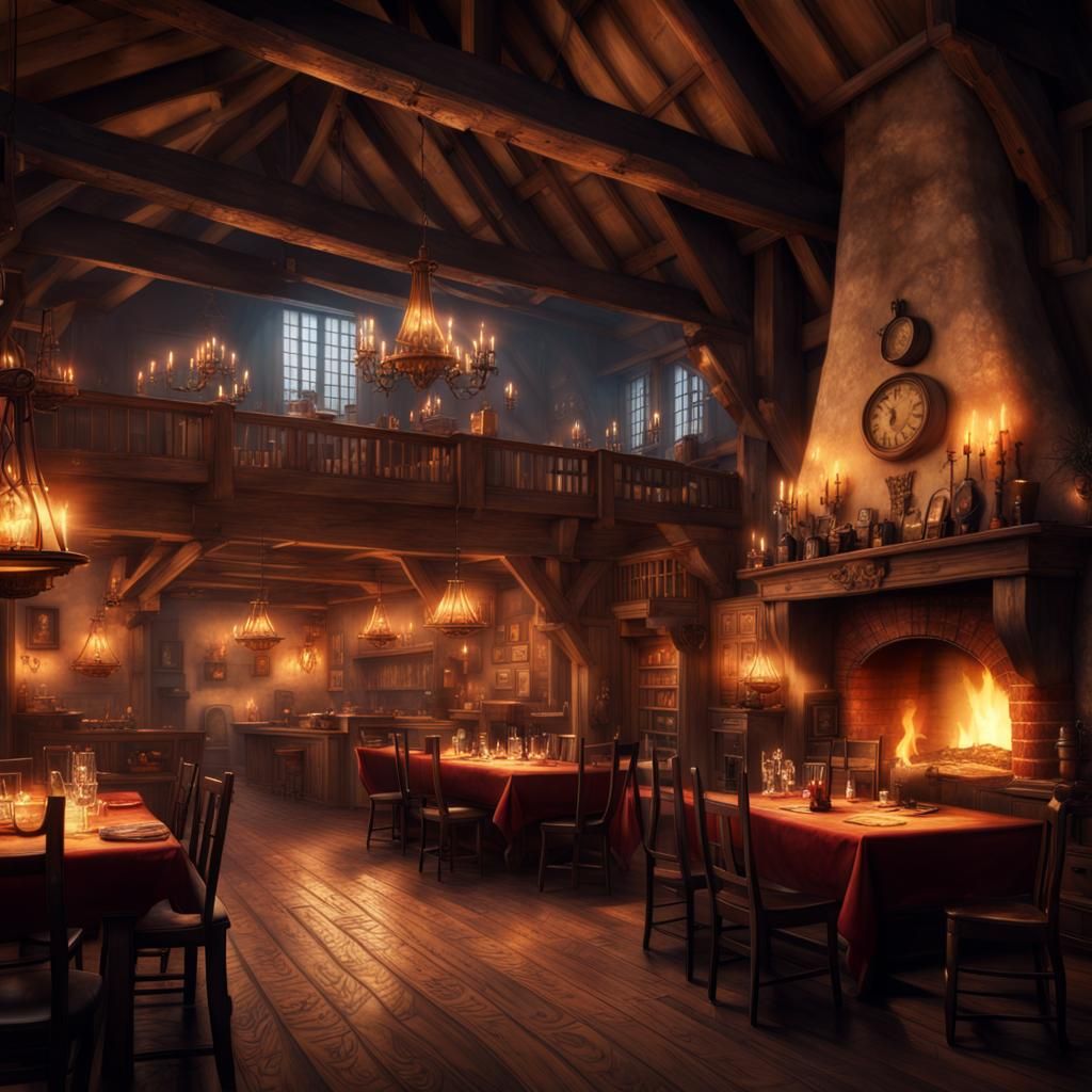 Cozy Fantasy Tavern with Fireplace: Digital Matte Painting