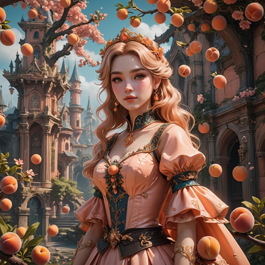 Peach-Themed Young Lady in Detailed Digital Painting