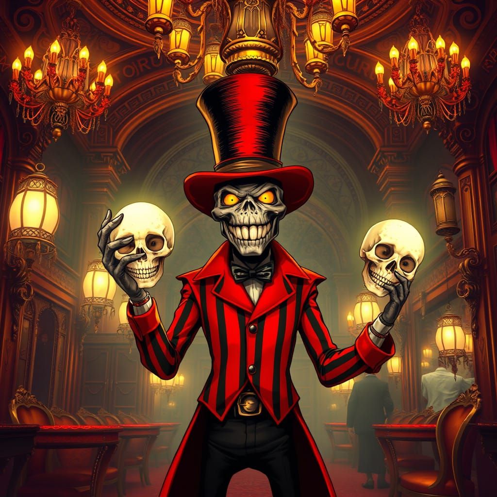 Moulin Rouge Monster Juggles Glowing Skulls in Steampunk Whi...