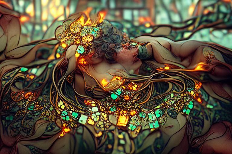 Cyberpunk Fire with Ornate Gemstone Circuitry