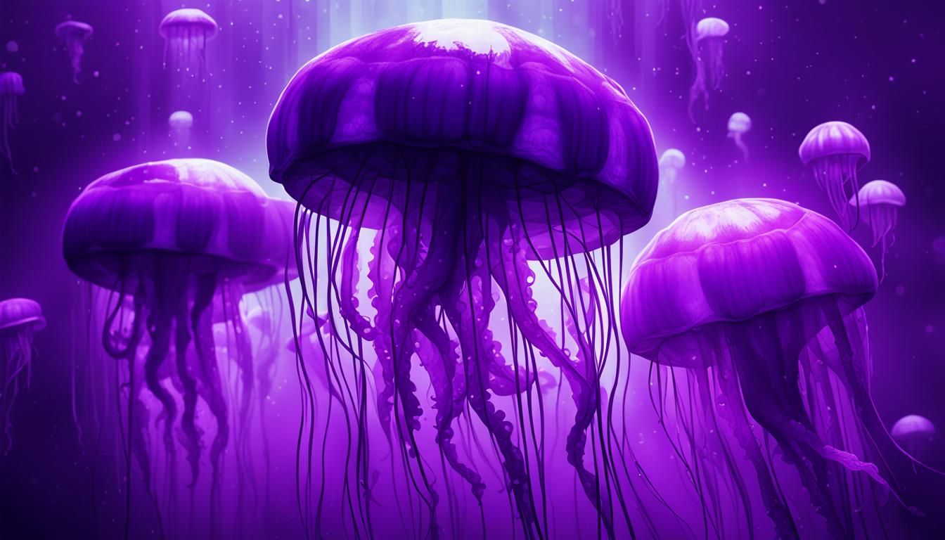 Purple Jellyfish in Deep Sea: Cyberpunk Neon