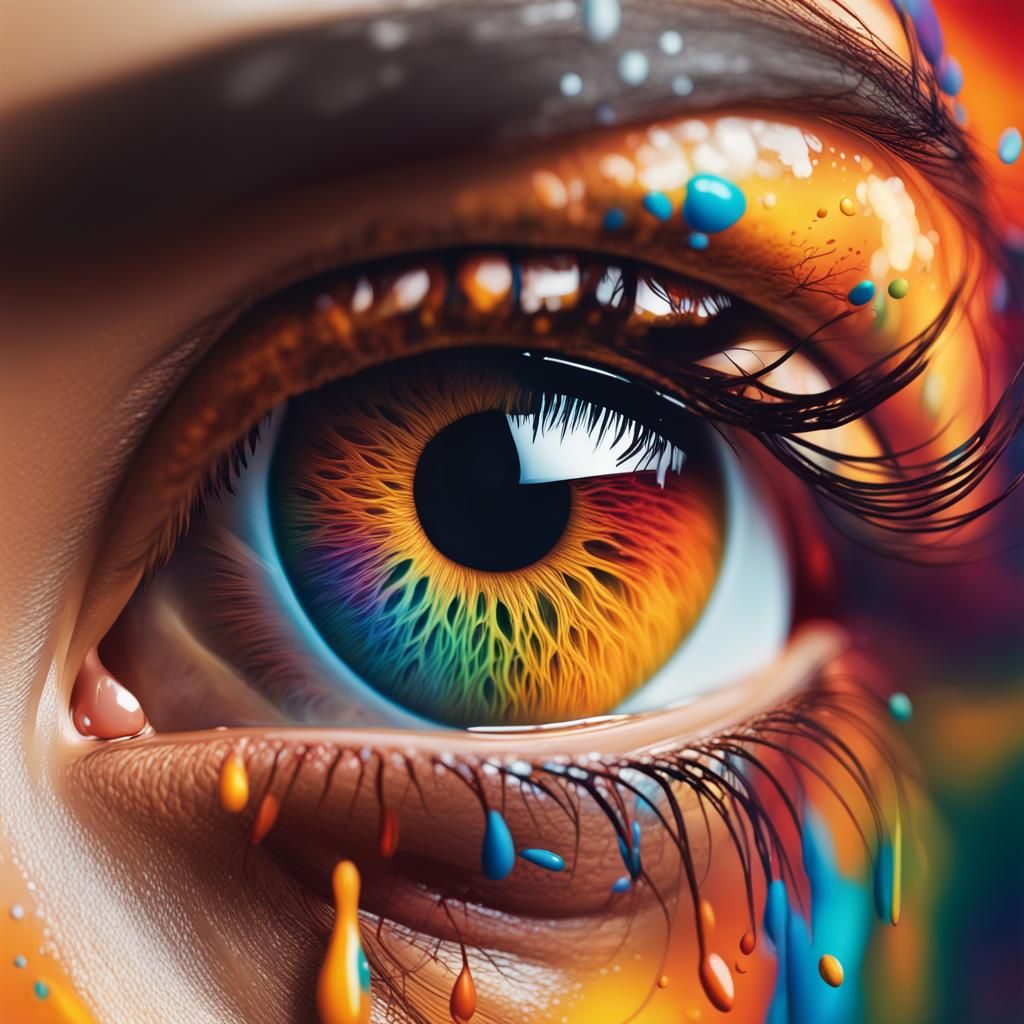 Detailed Colorful Human Eye in Splash Art Style