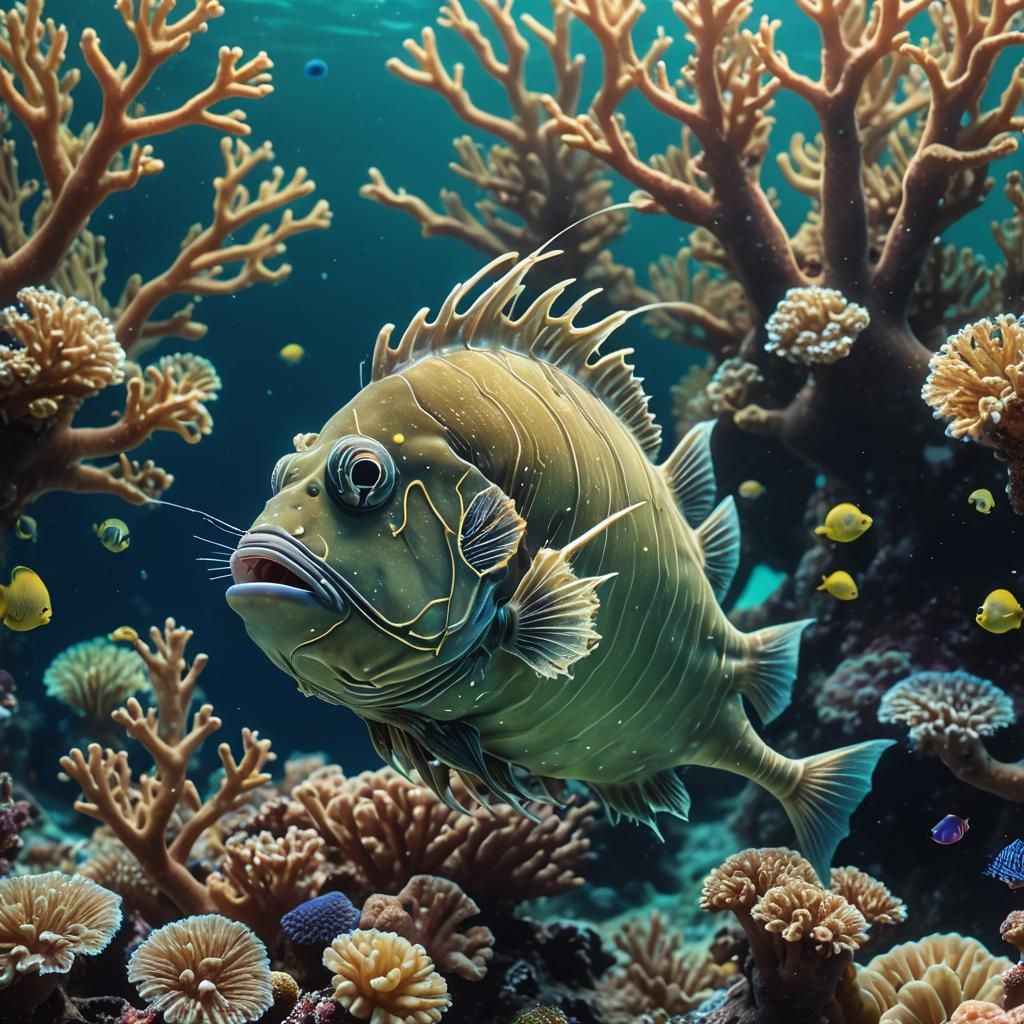 Bioluminescent Angler Fish in Deep Ocean Scene