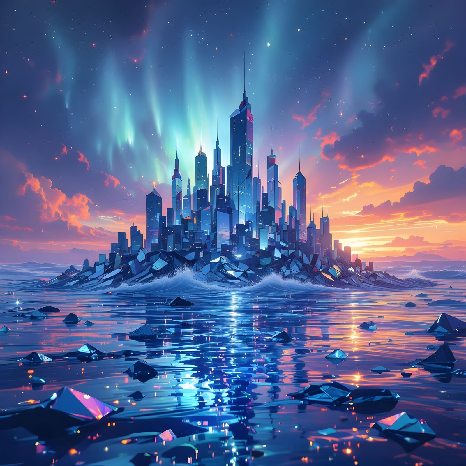 Liquid Light Wave Over Mirror City