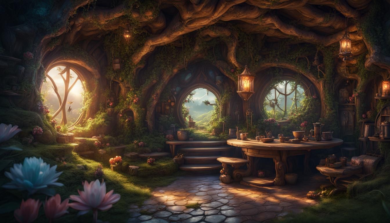 Detailed Fairy House Interior: Fantasy Concept Art